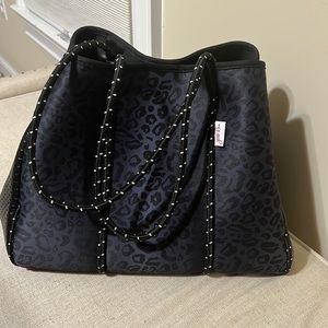 Black leopard neoprene tote
